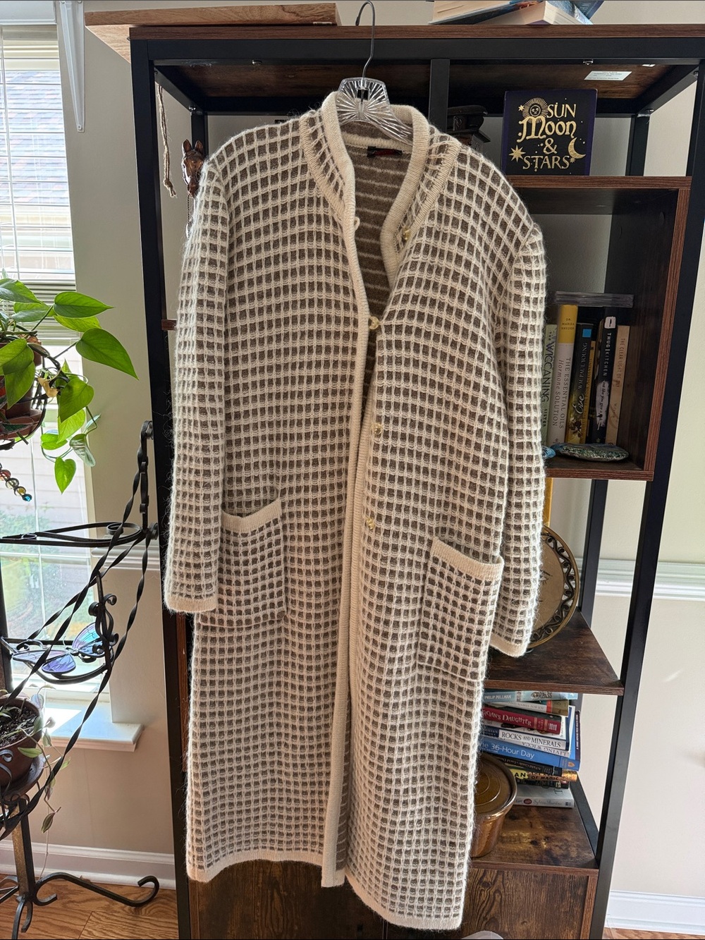Epitome made in Italy.  Cream & Taupe Waffle wool blend Cardigan Coat
